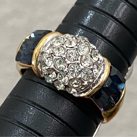 Vintage CZ Stone with Blue Baguette Gold-plated Ring Size 9 - Picture 12 of 14